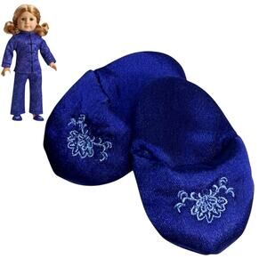 American Girl Sleepover PJs SLIPPERS Purple Satin Embroidered Pajama Doll Shoes